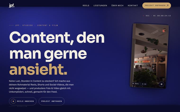 Website-Referenz: Startseite der Website jpf. studios
