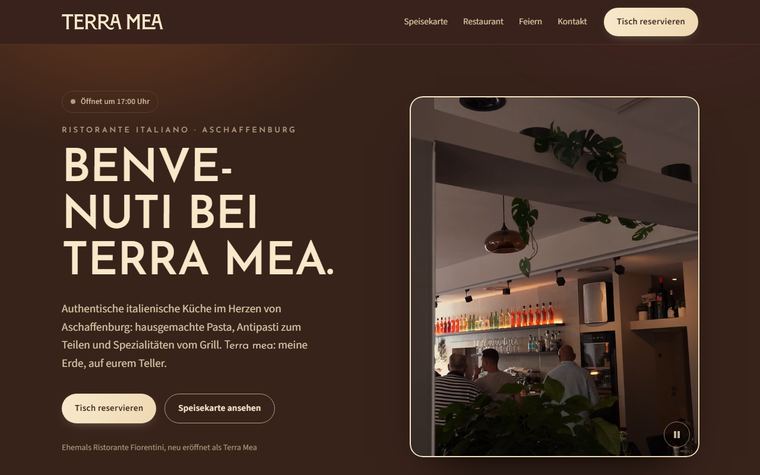 Website-Referenz: Startseite der Website Ristorante Terra Mea